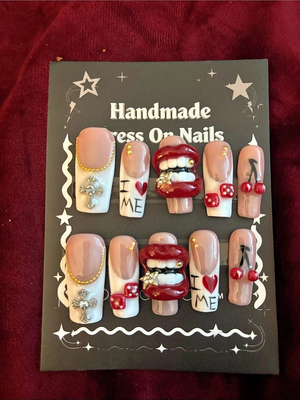 Handmade Red & Pink Press-On Nails